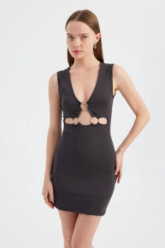 V-Neck Cut-Out Bodycon Mini Dress