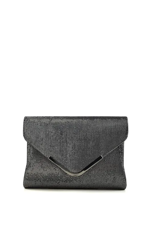 'Cara' Chrome Trim Clutch Envelope Bag With Chain Strap - XY London