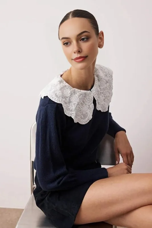 Soft Textured Shirt Collar Garnished Knit Sweater - WOVCOR