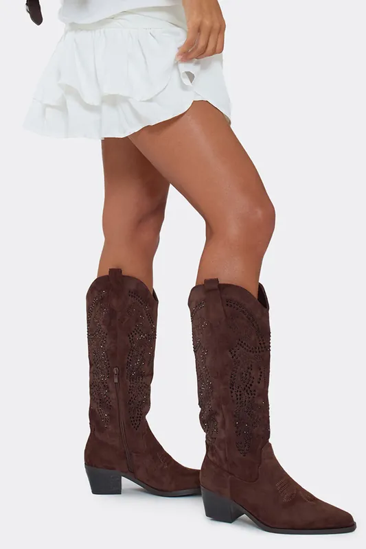 Knee High Faux Suede Block Heel Boots - EGO