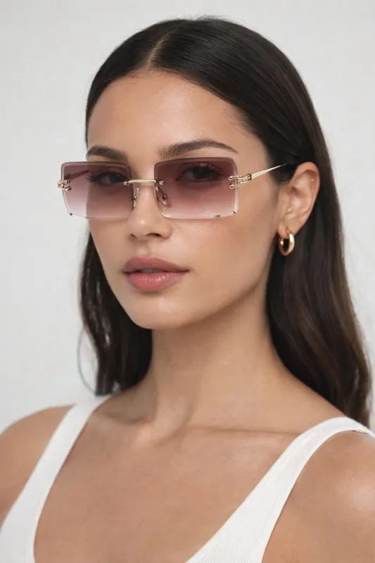 Rimless Rectangle Sunglasses in Brown - SVNX