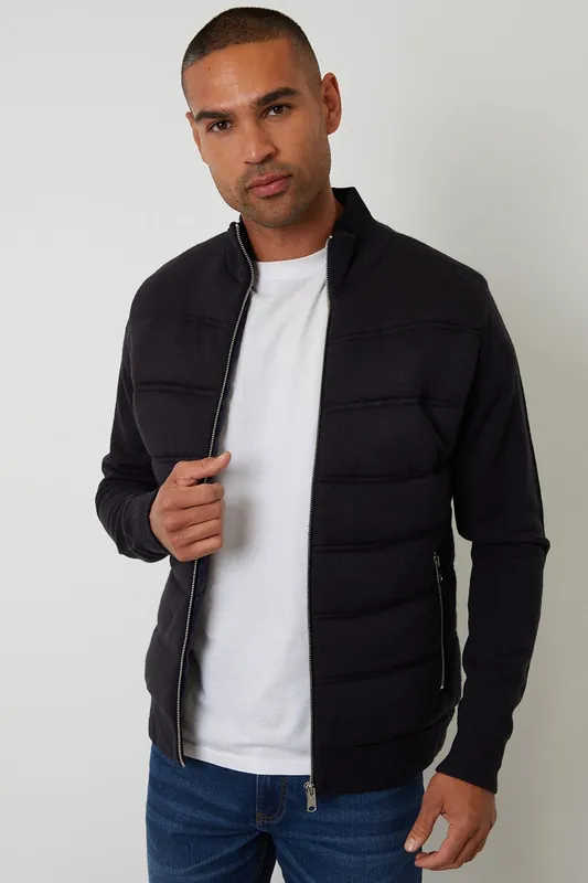 Quilted Zip Up Knitted Jacket - Threadbare