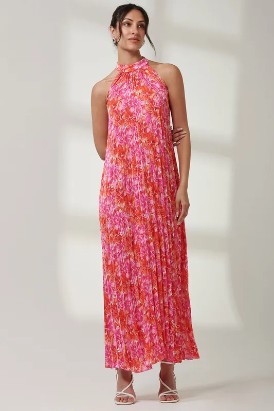 Halter Neck Pleated Maxi Dress - Jolie Moi