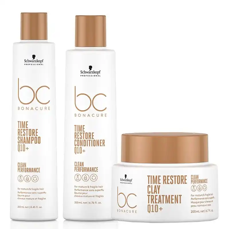 BC Clean PACK Time Restore Shampoo 250ml, Conditioner 200ml and Clay Treatment 200ml - Schwarzkopf