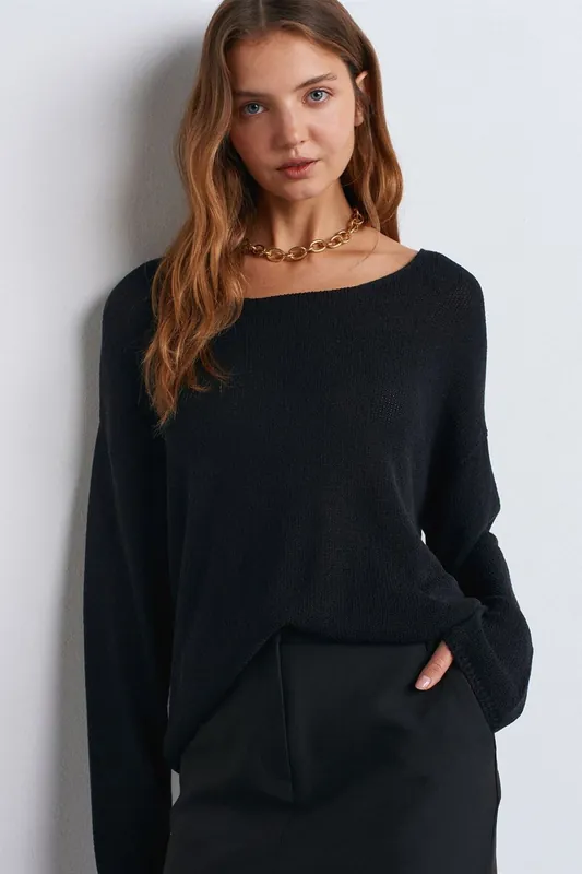 Women's Ribbed Boat-Neck Knit Sweater