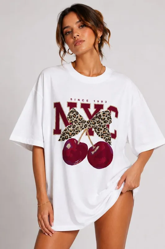 NYC Cherry Graphic Oversized T-Shirt