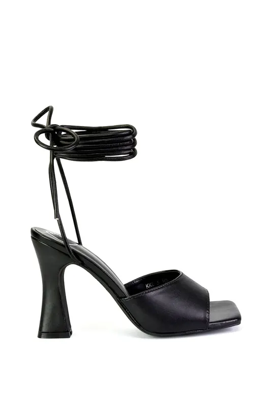 Flora' Strappy Lace Up Block High Heels With a Square Toe - XY London