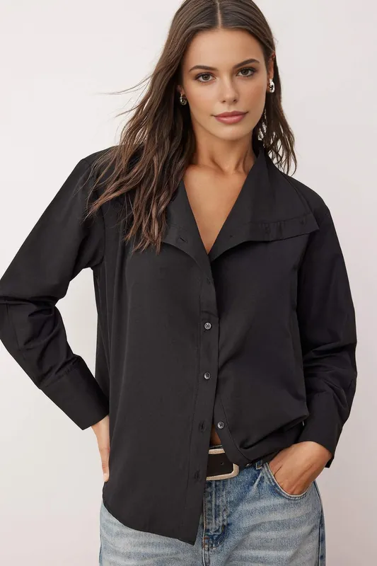 Off-Shoulder Shirt with Collar Detail