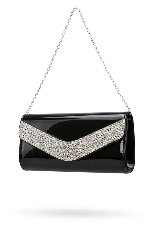 Glossy Patent PU Leather Rhinestone Envelope Clutch Evening Bag - Kitise