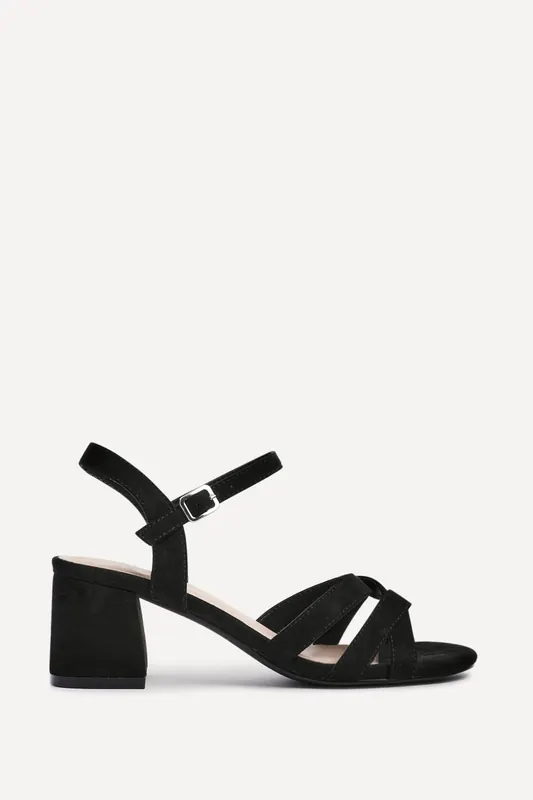 Flair Black Faux Suede Crossover Heeled Sandals - Linzi