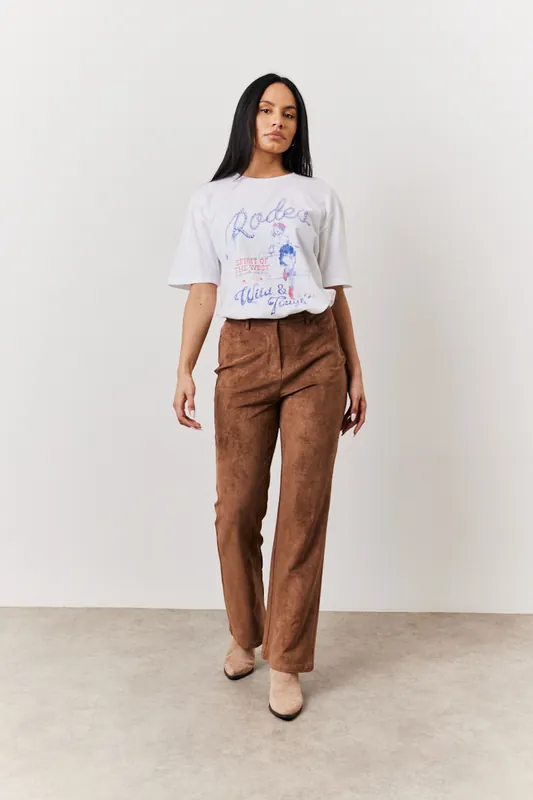 Faux Suede Straight Leg Trouser - In The Style