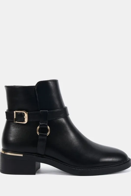 Dora Buckle Ring Detail Flat Ankle Boot - Novo