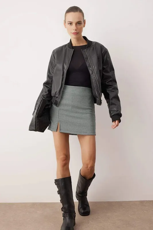 Patterned Mini Skirt with Built-In Shorts