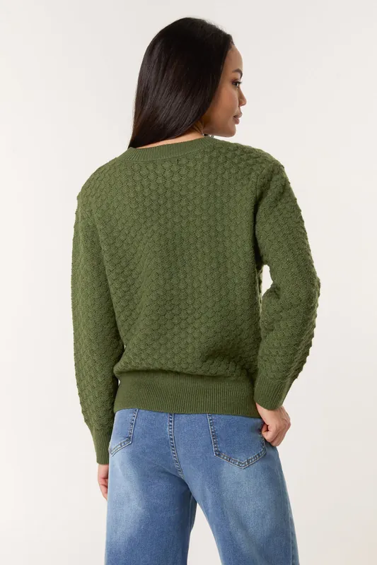 Khaki Textured Knit Jumper - Blue Vanilla