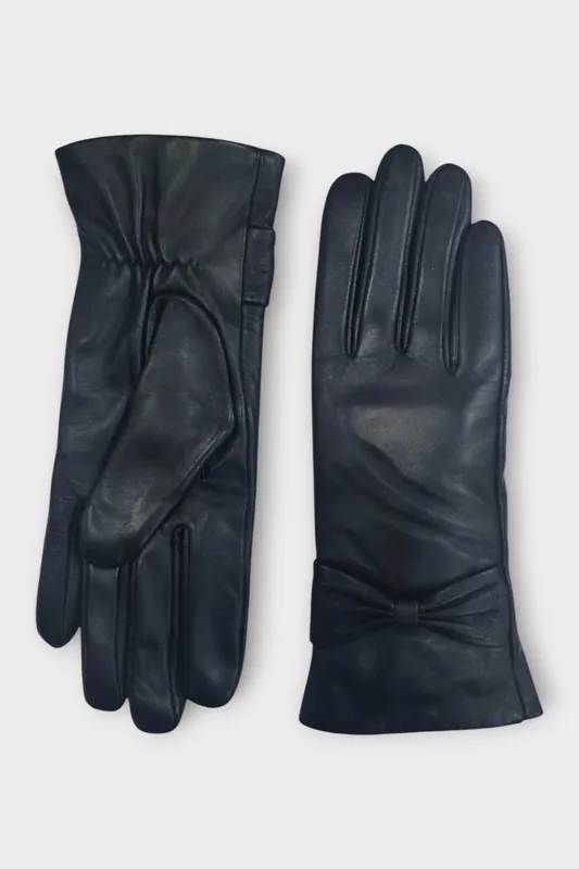 Italian Leather Bow Design Soft Wool Lining Winter Gloves - Infinity Leather