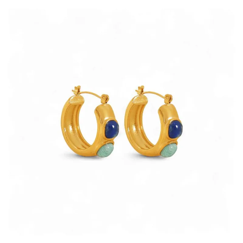 Multi Stone Drop Gold Hoop Earrings - Liquorish