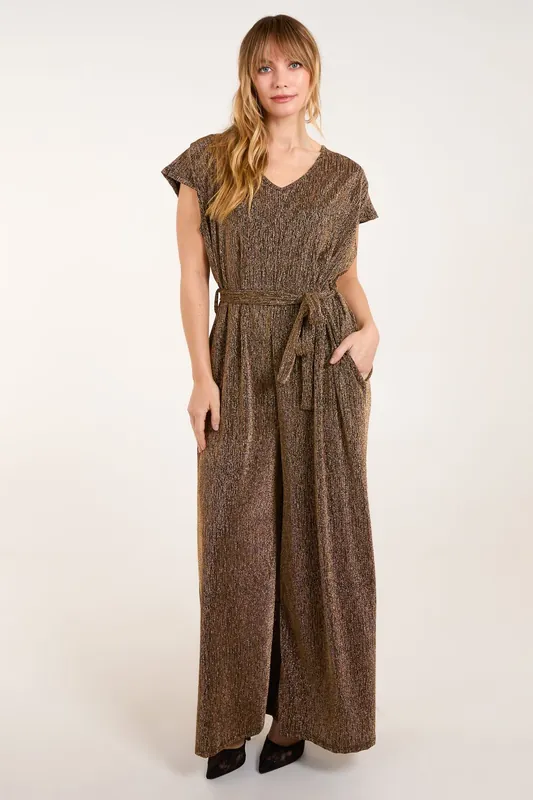 Metallic V Neck Jumpsuit - Blue Vanilla