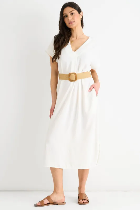 White Air Flow Belted Oversized Dress - Gini London