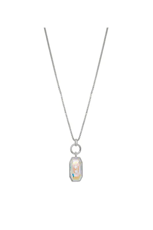 Silver Plated Polish Link Aurora Borealis Pendant Necklace - Jon Richard