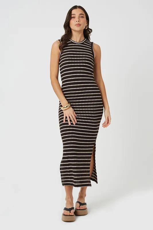 Textured Jersey Sleeveless Stripe Maxi Dress - Brave Soul