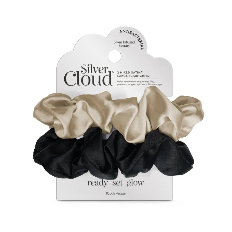 Silver Cloud Silver Ion Infused Satin Large Scrunchies 2 Pack