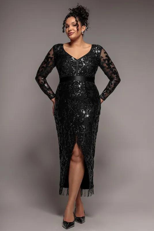 Tassel & Sequin Maxi With Front Split - Goddiva