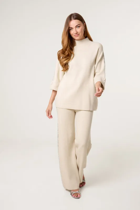 Stone Square High Neck Rhinestone Jumper - Blue Vanilla
