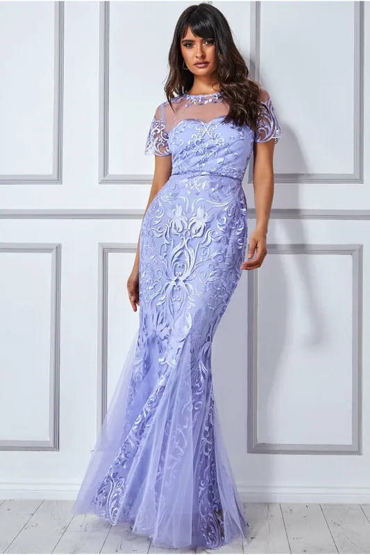 Mesh & Lace Maxi With Scalloped Hem - Goddiva