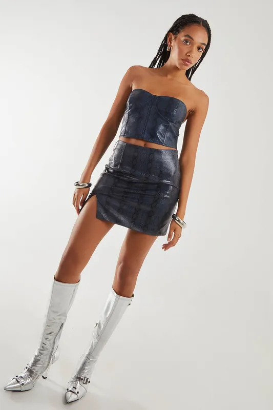 PU Snake Print Bandeau Top - Pink Vanilla