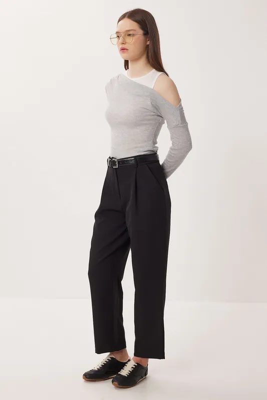 High Waist Tailored Trousers with Belt - Happiness Istanbul