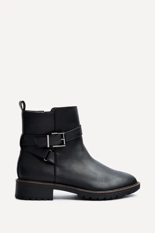 Edie Wide Fit Black Nubuck Ankle Boot - Linzi