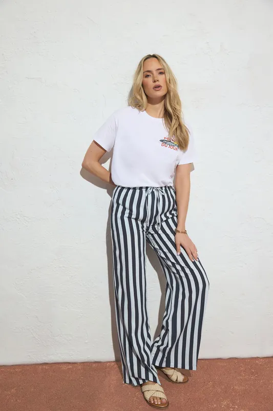 Tall Stripe Textured Wide Leg Trousers - Long Tall Sally