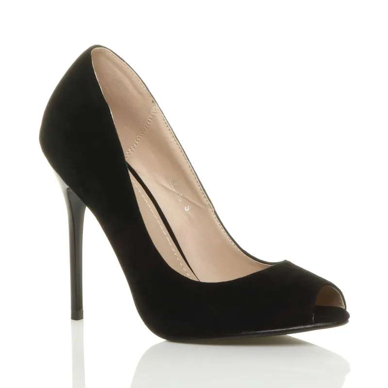 High Stiletto Heel Peep Toe Faux Suede Court Shoes - AJVANI