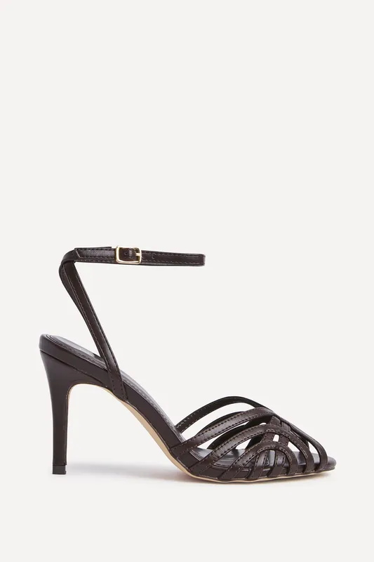 Eros Brown Faux Leather Caged Stiletto Heel - Linzi