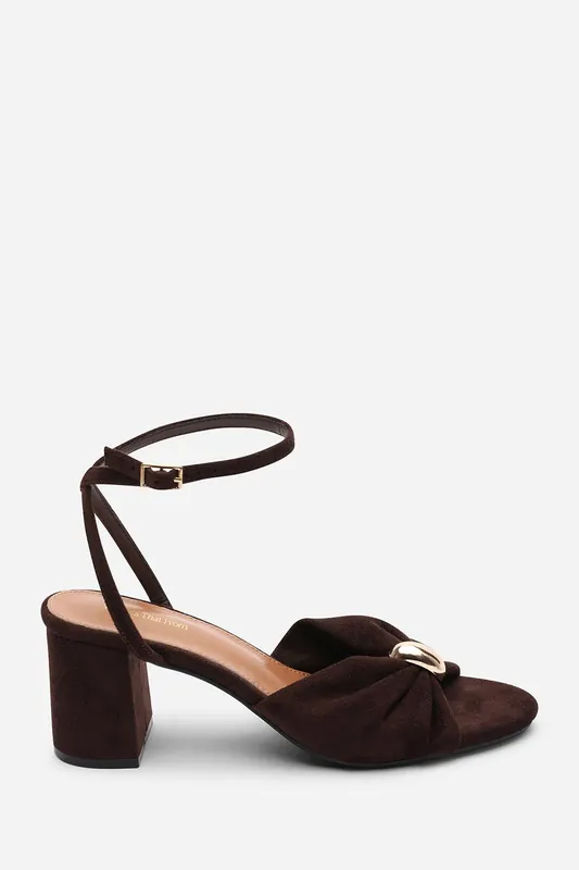 Bluebird Block Heel Ruched Buckle Suede Sandal - Where's That From