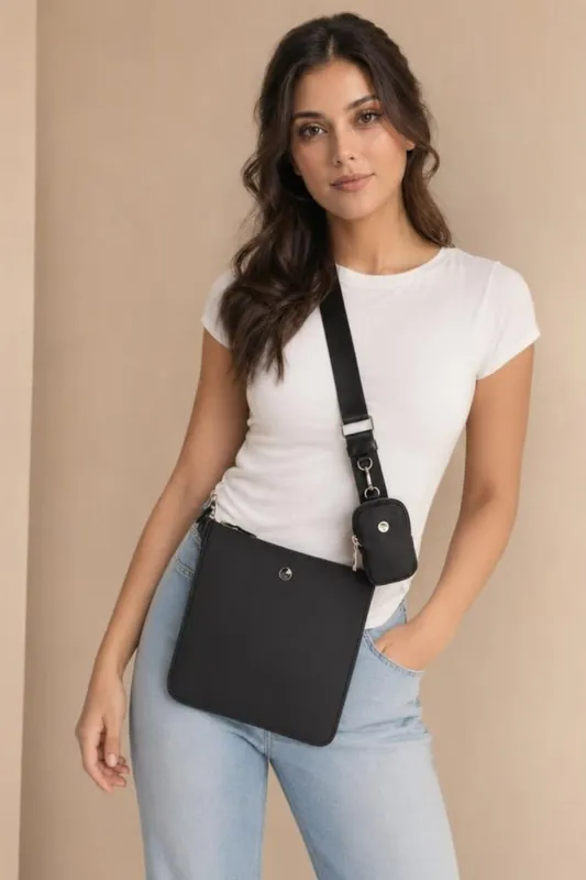 Crossbody Handbag with Detachable Mini Pouch - Black