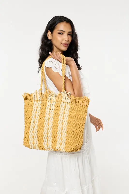 Fringe Stripe Beach Tote Bag - Liquorish