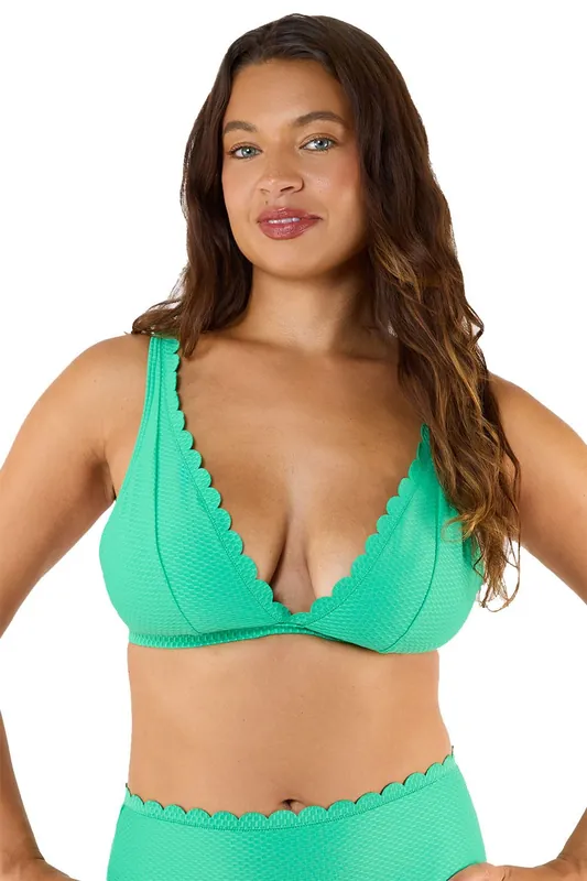 Jade Green Scallop High Apex 'Triangle Bikini Top' - Peek & Beau