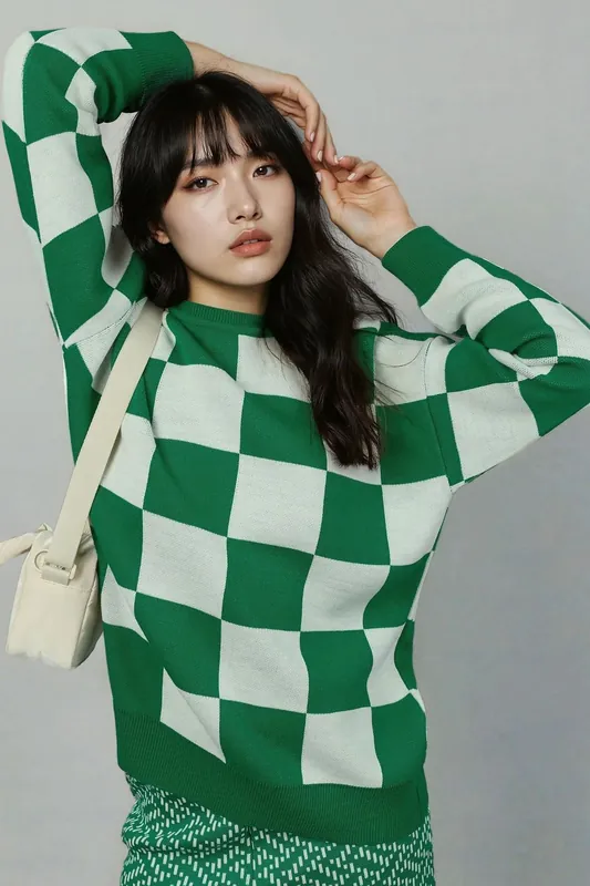 Plaid Ribbed Knit Sweater with Comfort Fit - MyFashion