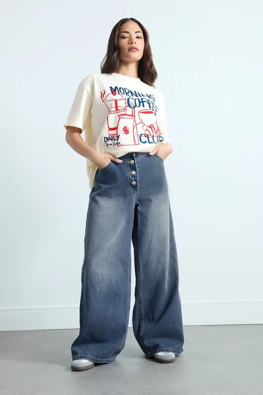 Petite Button Front Wide Leg Jeans - PixieGirl
