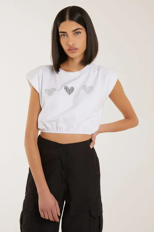 Glitter Heart Crop Top - Pink Vanilla