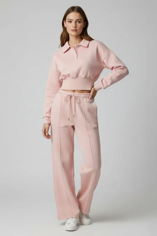 Top and Fleece Trouser Co-ord - Buttoned Collar - Co-ord Set
