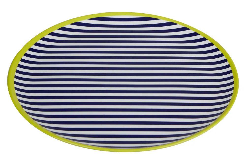 Floral Design Stripe Dinner Plate, Curved Contemporary Breakfast Plate, Functional Breakfast Dinner Plate - Orsina