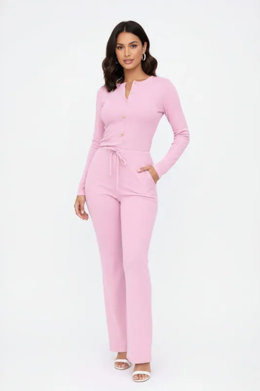 Long Sleeve Button Top and Wide Leg Trouser Co-Ord Set