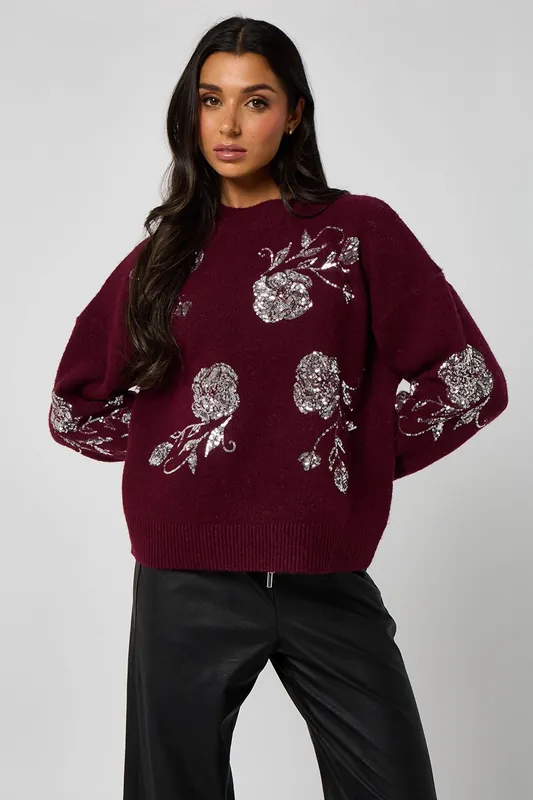 Floral Sequin Embroidery Jumper - Urban Bliss