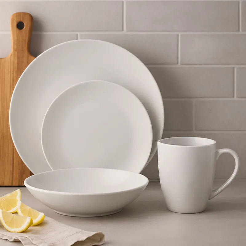 16-Piece Dinner Set, Modern White Porcelain Dinner Set, 16 Piece White Dinner Set Ideal for Four Diners