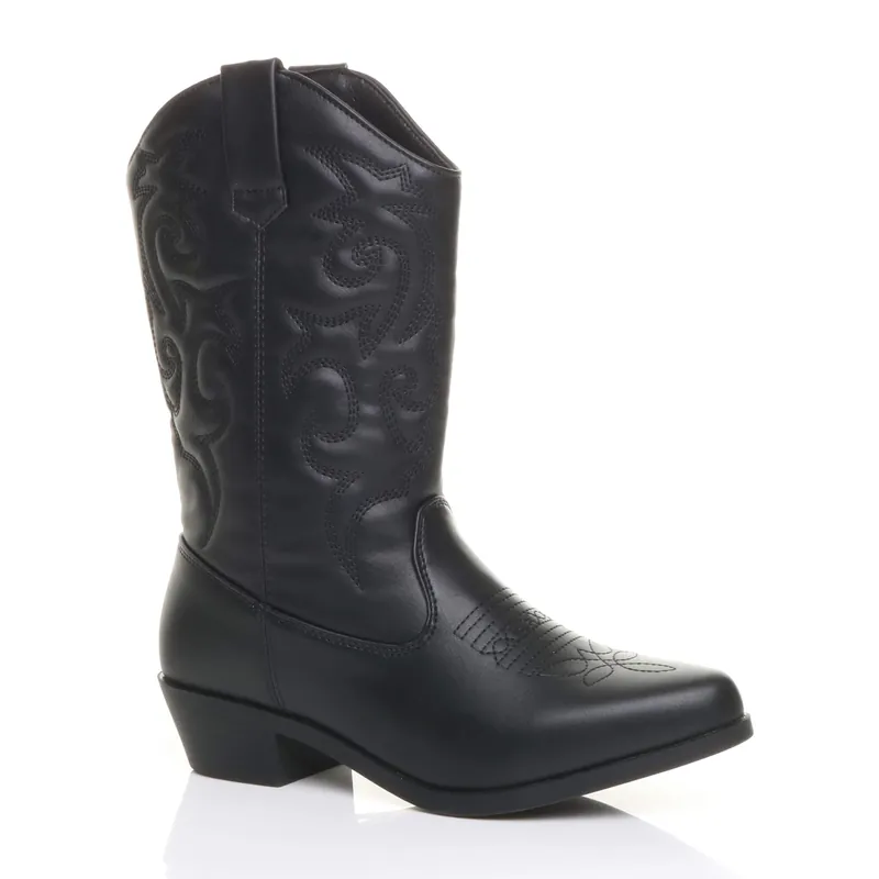 Low Cuban Heel Embroidered Cowboy Western Boots - AJVANI