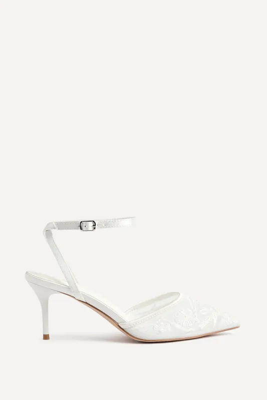 Serenade Bridal Ivory Satin Beaded Mesh Court Heels - Linzi