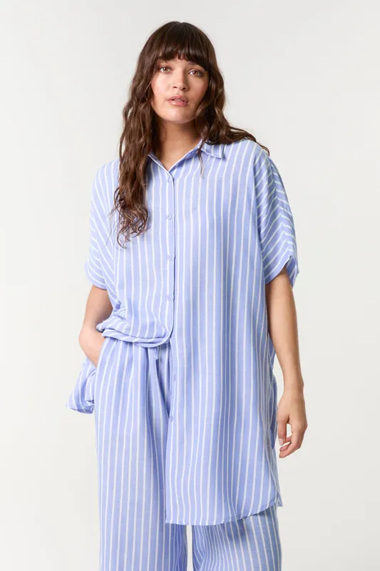 Blue Oversized Pinstripe Shirt - Blue Vanilla