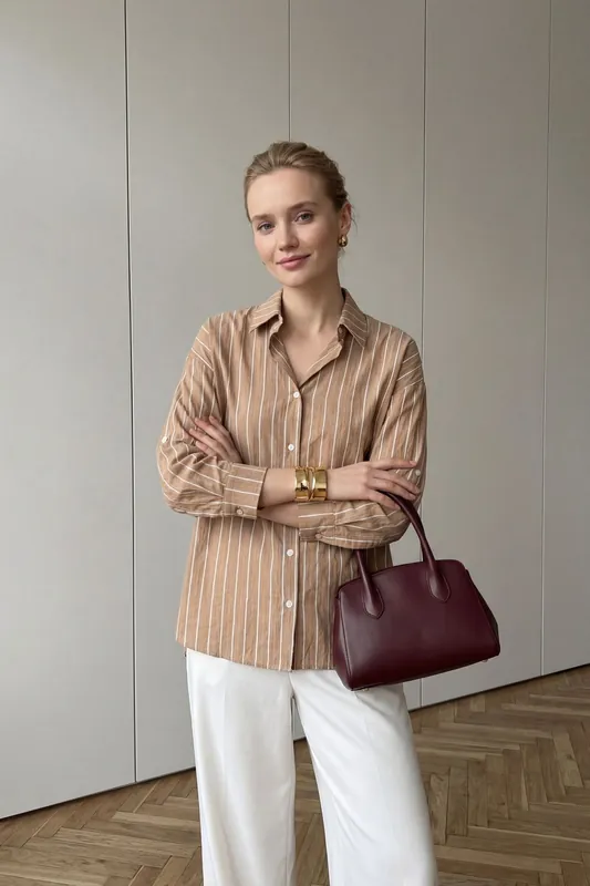 Striped Button-Up Poplin Shirt